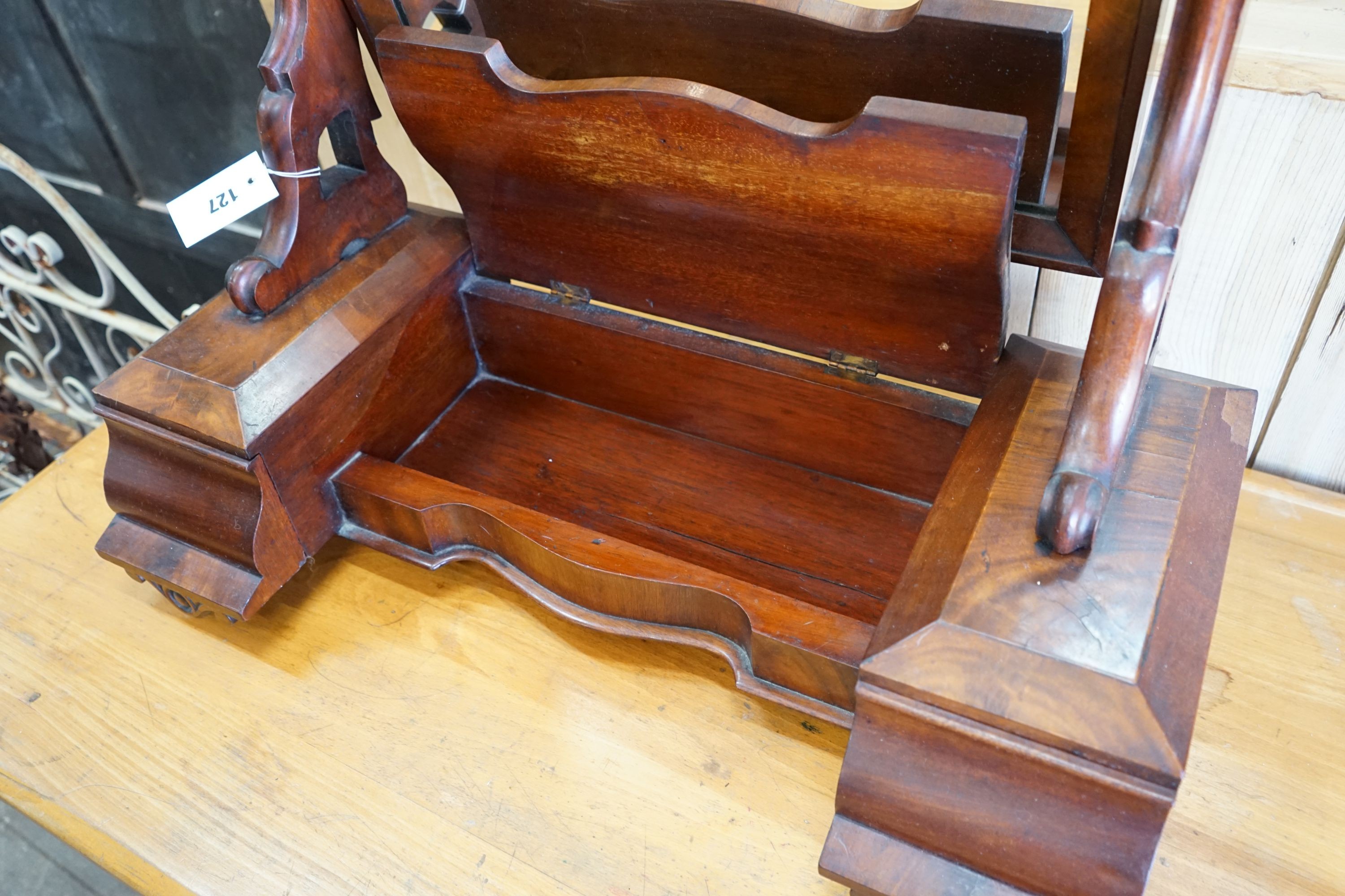 A Victorian mahogany toilet mirror, width 67cm, depth 33cm, height 84cm